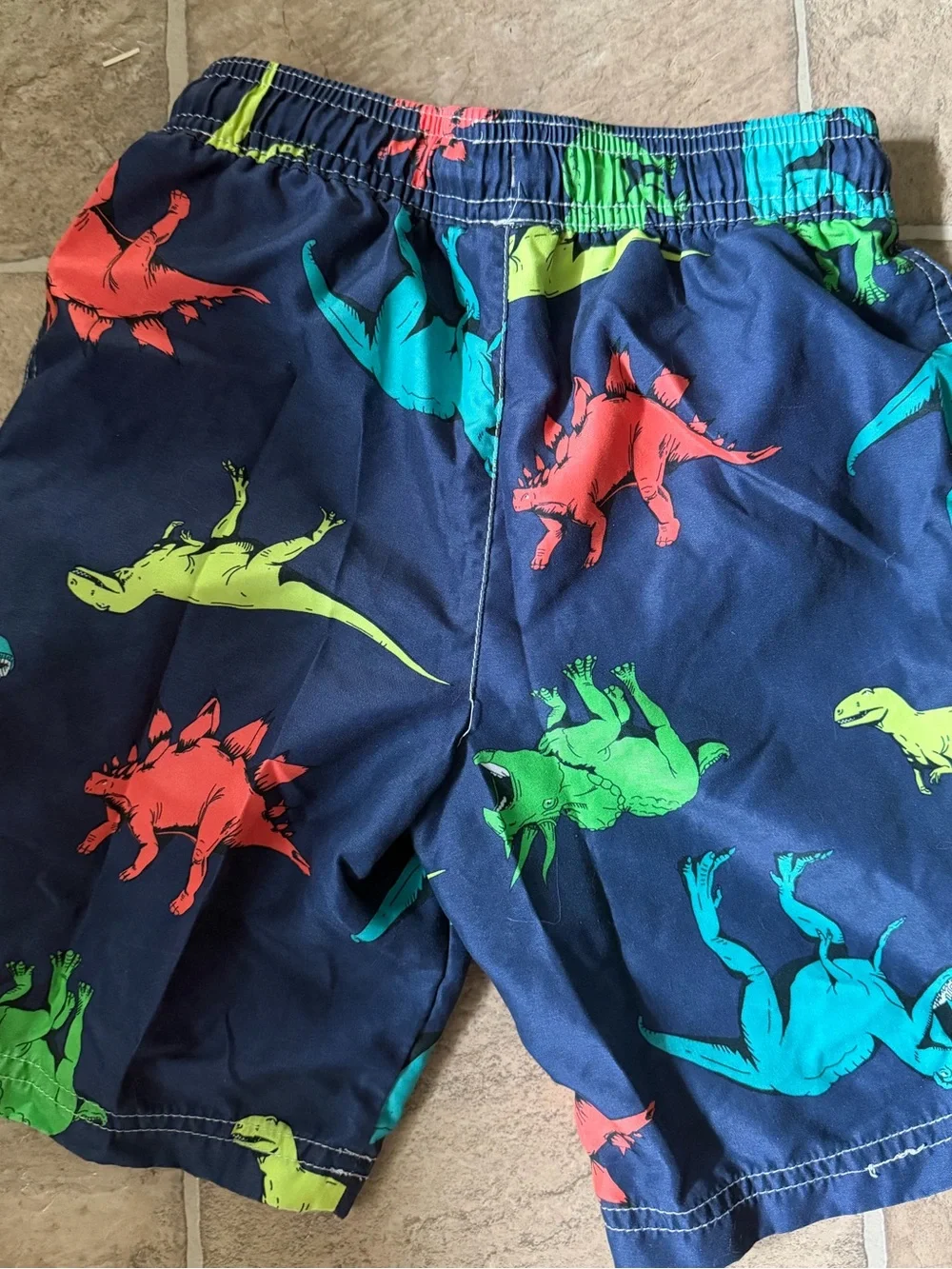 Carter's Navy Dinosaur Swim Shorts with Neon Green, Teal & Coral Prints